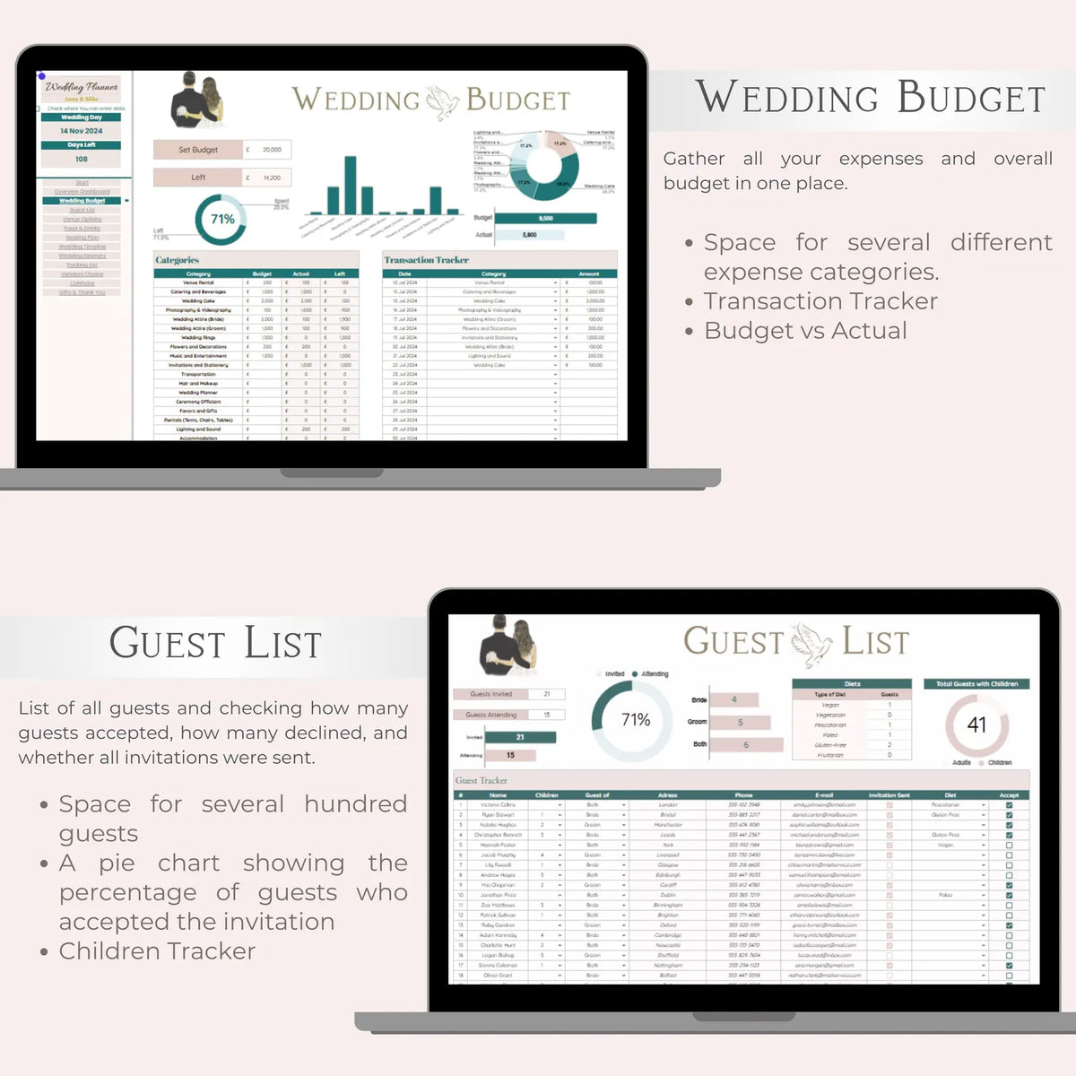 Ultimate Wedding Planner | Budget, Guest List, Seating Plan, Timeline, Vendors, Gifts, Photos, Honeymoon & More