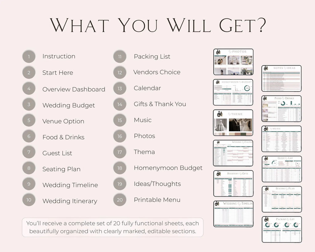 Ultimate Wedding Planner | Budget, Guest List, Seating Plan, Timeline, Vendors, Gifts, Photos, Honeymoon & More