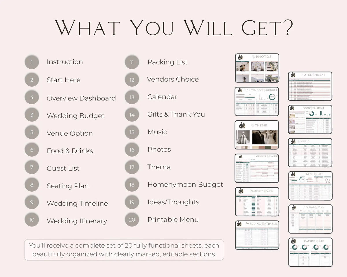 Ultimate Wedding Planner | Budget, Guest List, Seating Plan, Timeline, Vendors, Gifts, Photos, Honeymoon & More