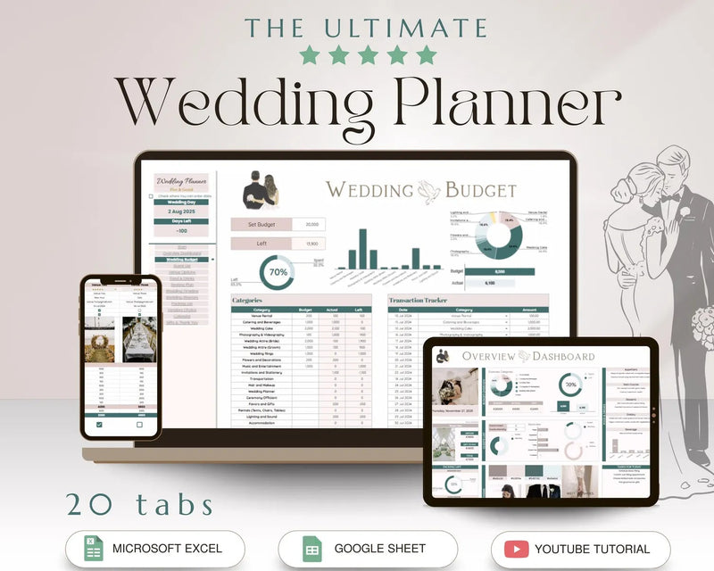 Ultimate Wedding Planner | Budget, Guest List, Seating Plan, Timeline, Vendors, Gifts, Photos, Honeymoon & More